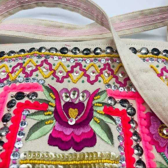 Bohemian Large Floral Beaded and Embroidered Handmade in India - Picture 6 of 7